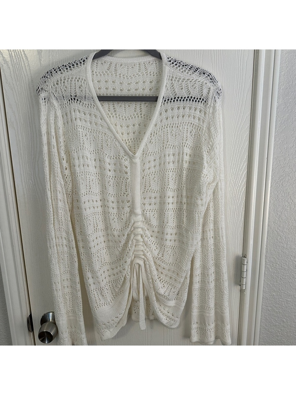 White cinched bell sleeve top